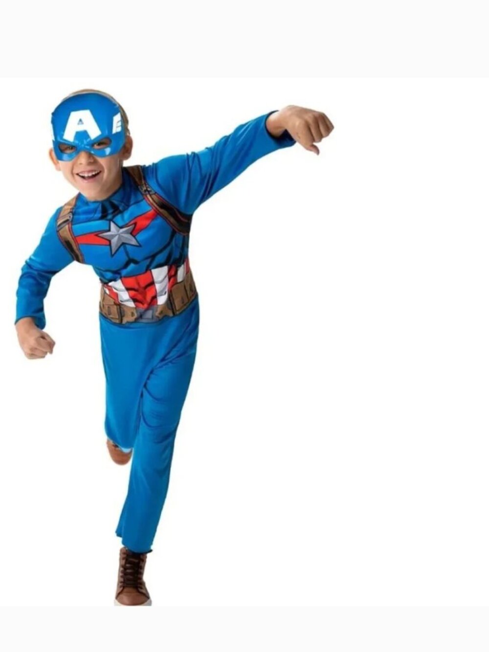 Captain America Halloween Costume 8/10 Jumpsuit & Mask Boys Marvel Super Hero